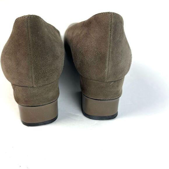 Bruno Magli Italy Suede Leather Taupe Shoes Pumps Heels Square Toe size US 7 - Picture 7 of 14